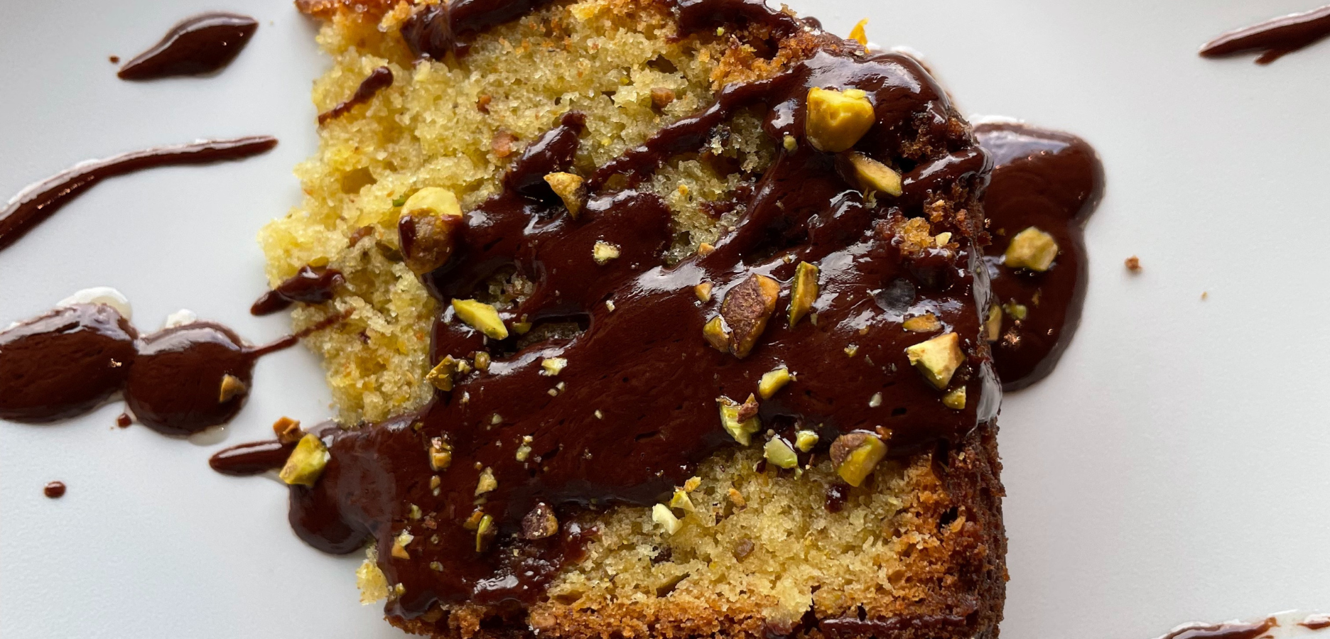 Pistachio Olive Oil Cake with Dark Chocolate Ganache Drizzle