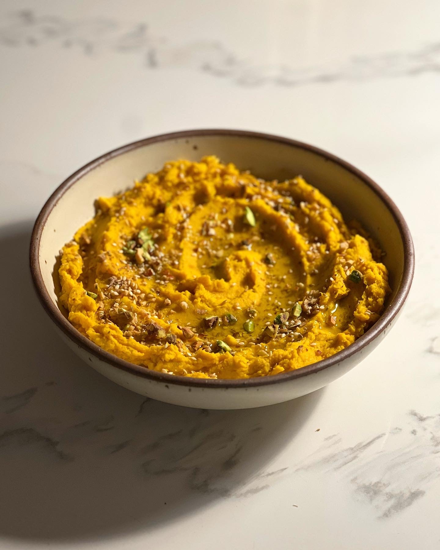 Roasted & Creamed Kabocha Squash With Táche & Cumin Pistachio Dukkah